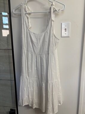 American Eagle Outfitters White Tie-Shoulder Embroidered Mini Dress